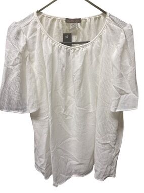 Double Click White Textured Scoop Neck Blouse